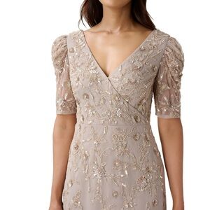 Adrianna Papell Beige Floral Maxi Dress